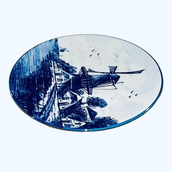 Delft Blue Holland Vintage Porcelain Hand-painted 6 Inch Windmill Seaside Plate - Picture 11 of 12